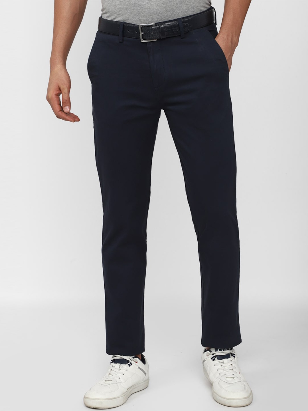 

Peter England Casuals Men Mid-Rise Slim Fit Cotton Trousers, Navy blue