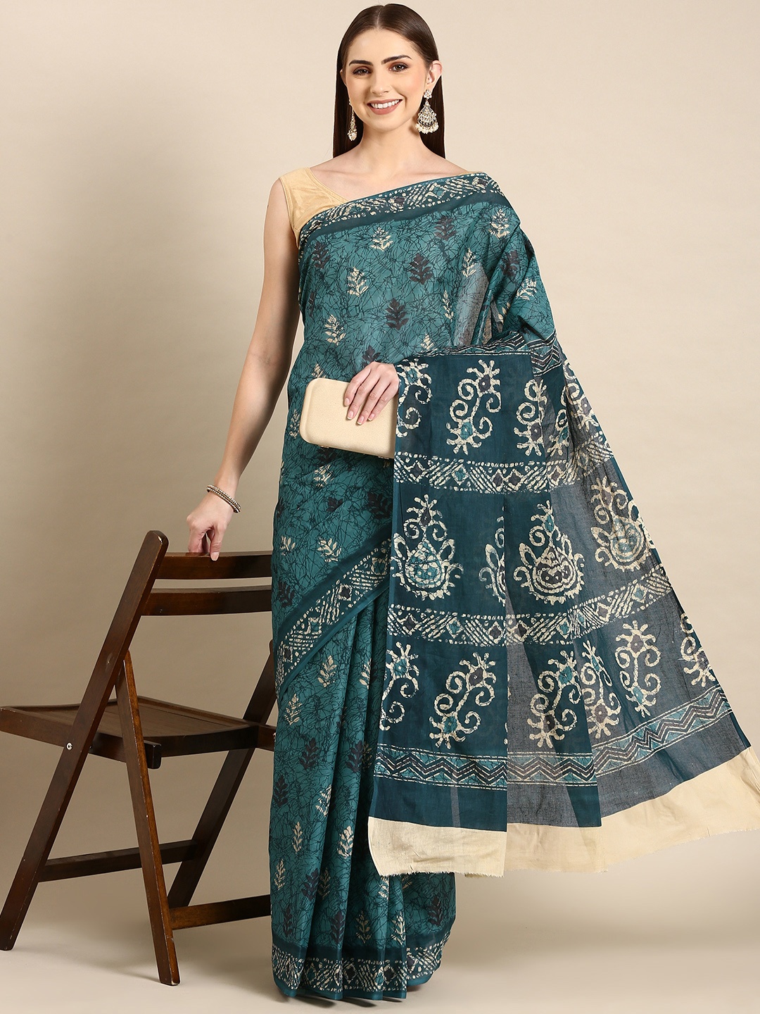 

SHANVIKA Batik Printed Pure Cotton Saree, Blue