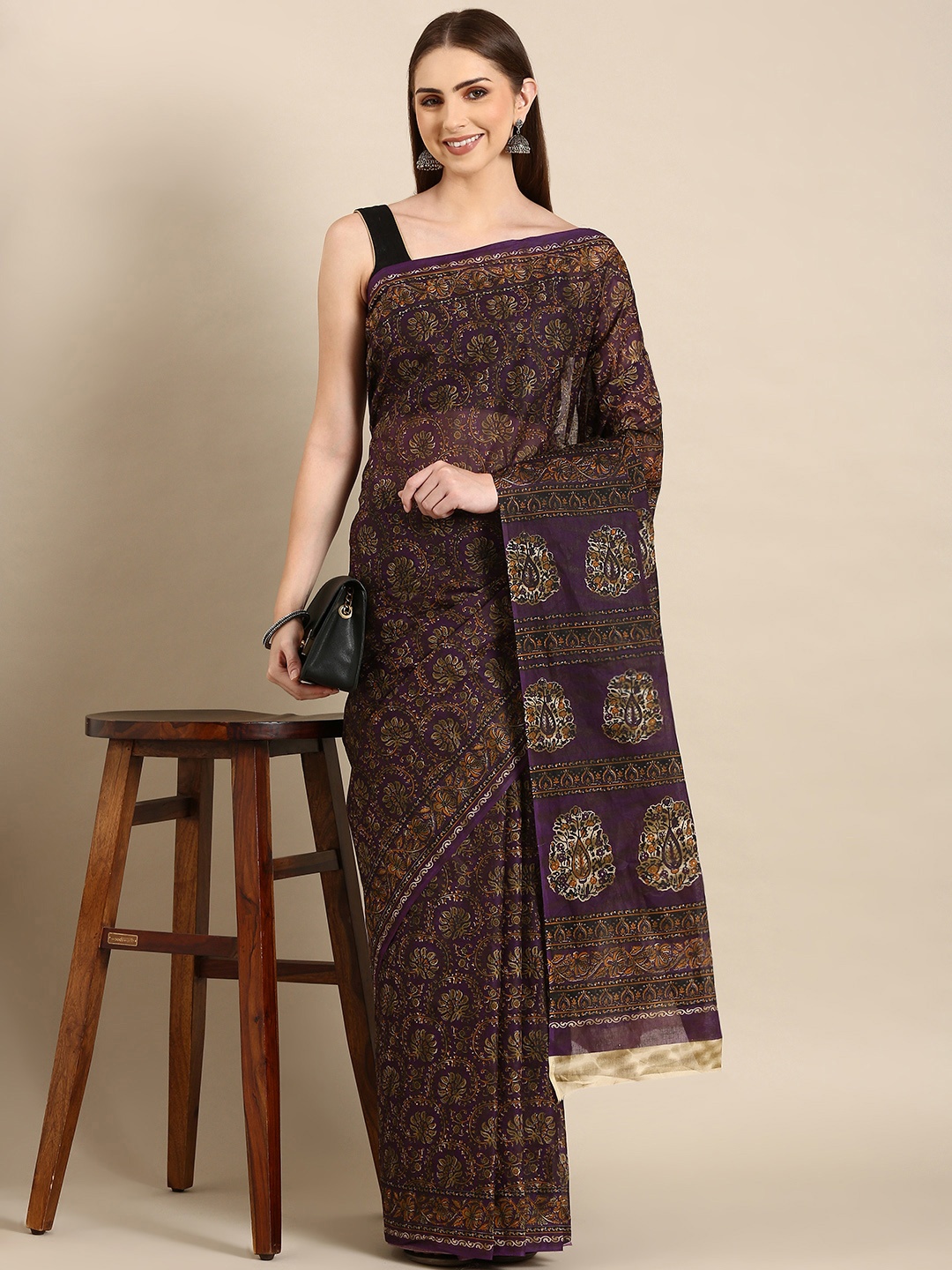 

SHANVIKA Kalamkari Pure Cotton Saree, Purple
