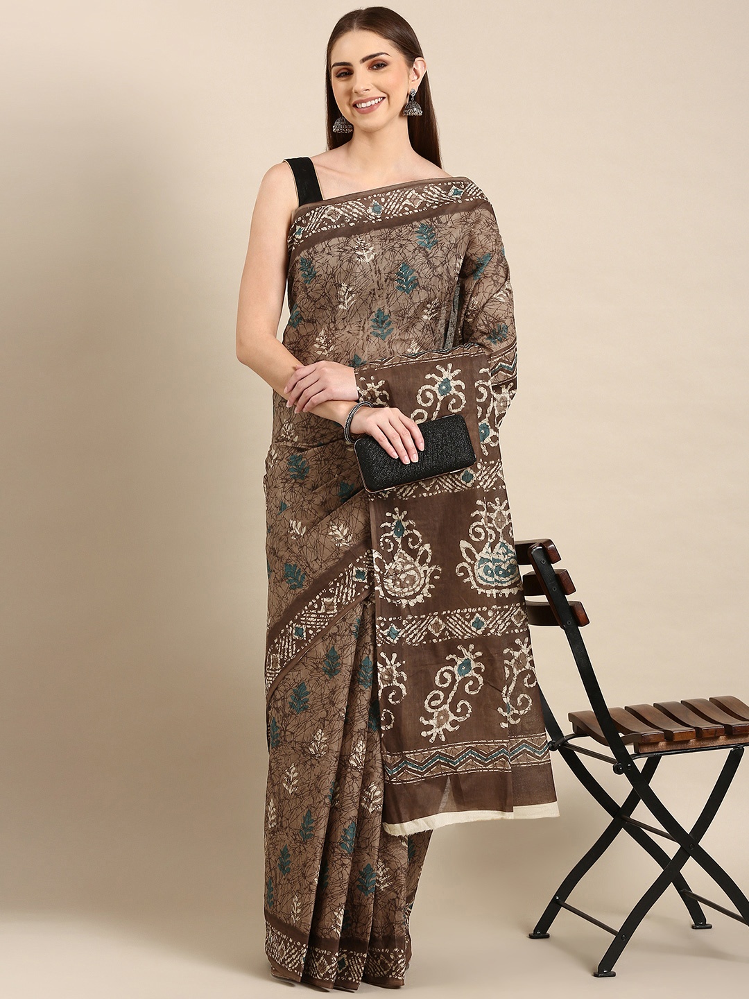 

SHANVIKA Batik Pure Cotton Saree, Brown