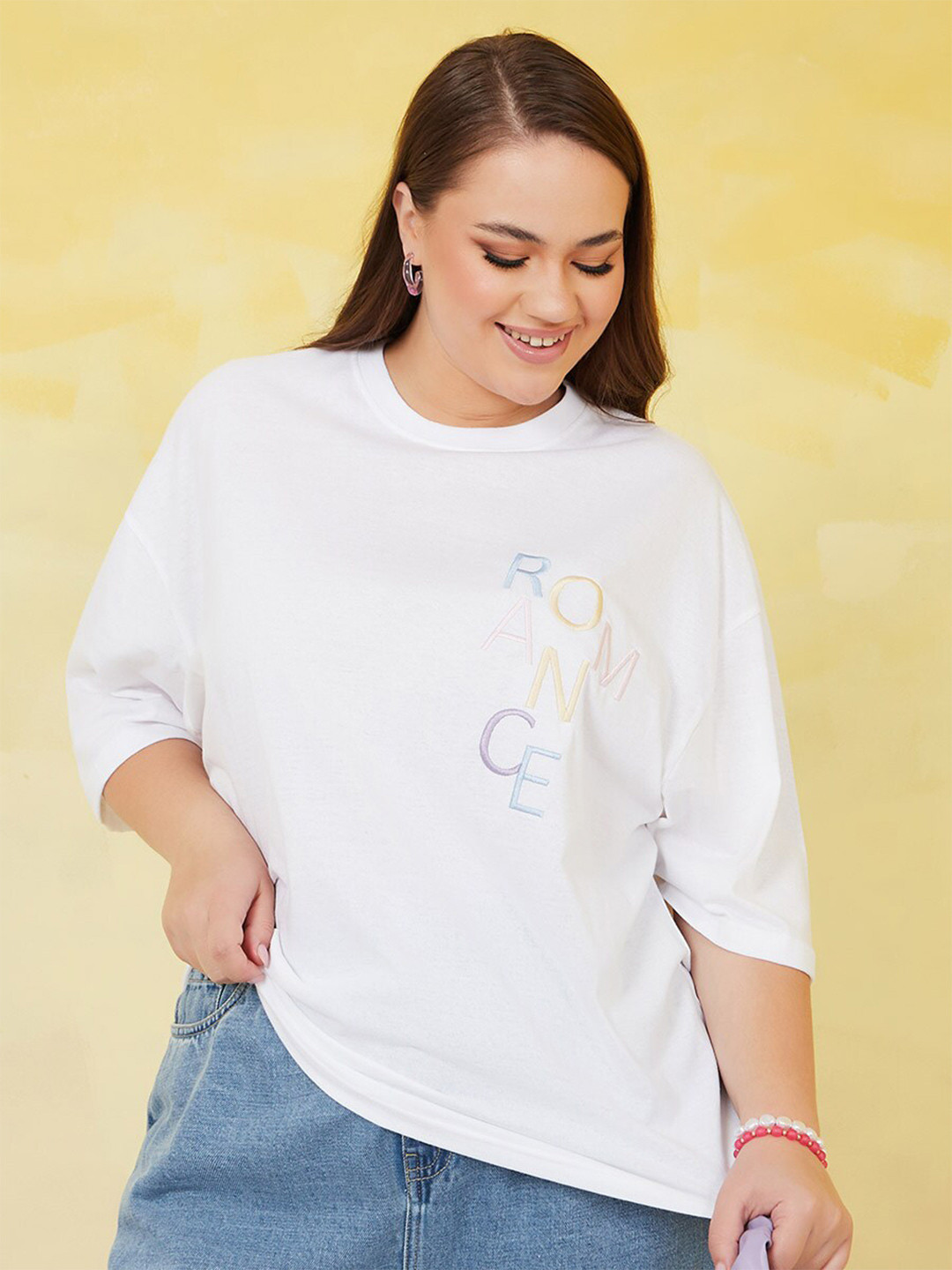 

Styli Plus Size Embroidered Oversized Fit T-shirt, White