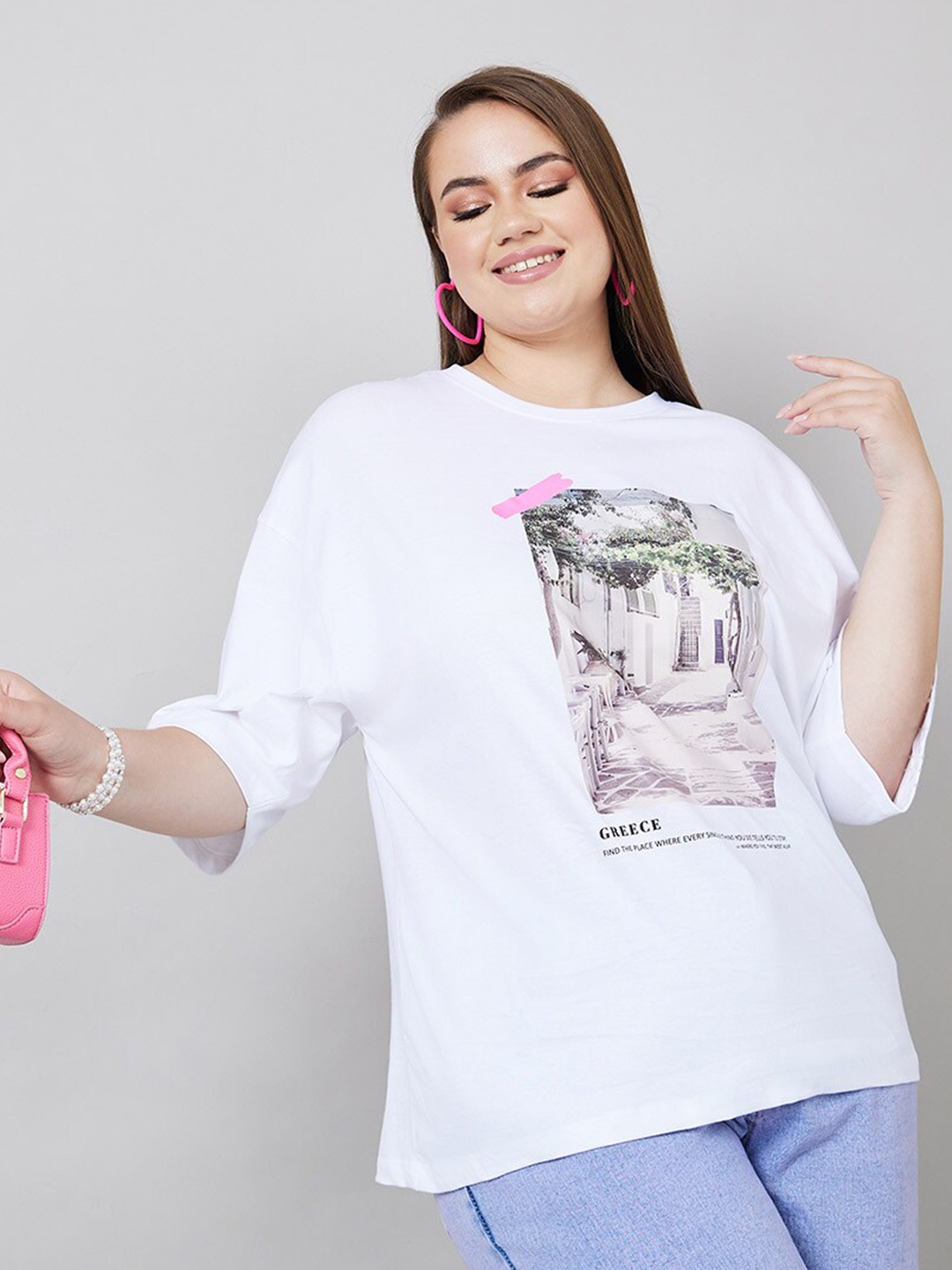 

Styli Plus Size Graphic Printed Pure Cotton Oversized Fit T-shirt, White