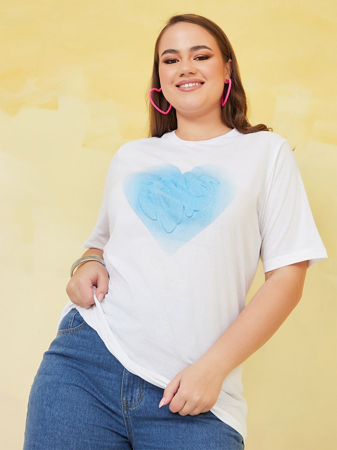 

Styli Plus Size Graphic Printed Cotton T-Shirt, White