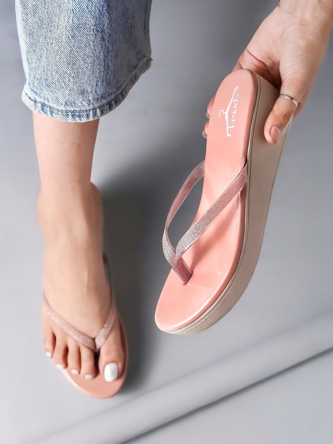 

Brauch Embellished Open Toe Wedges, Peach