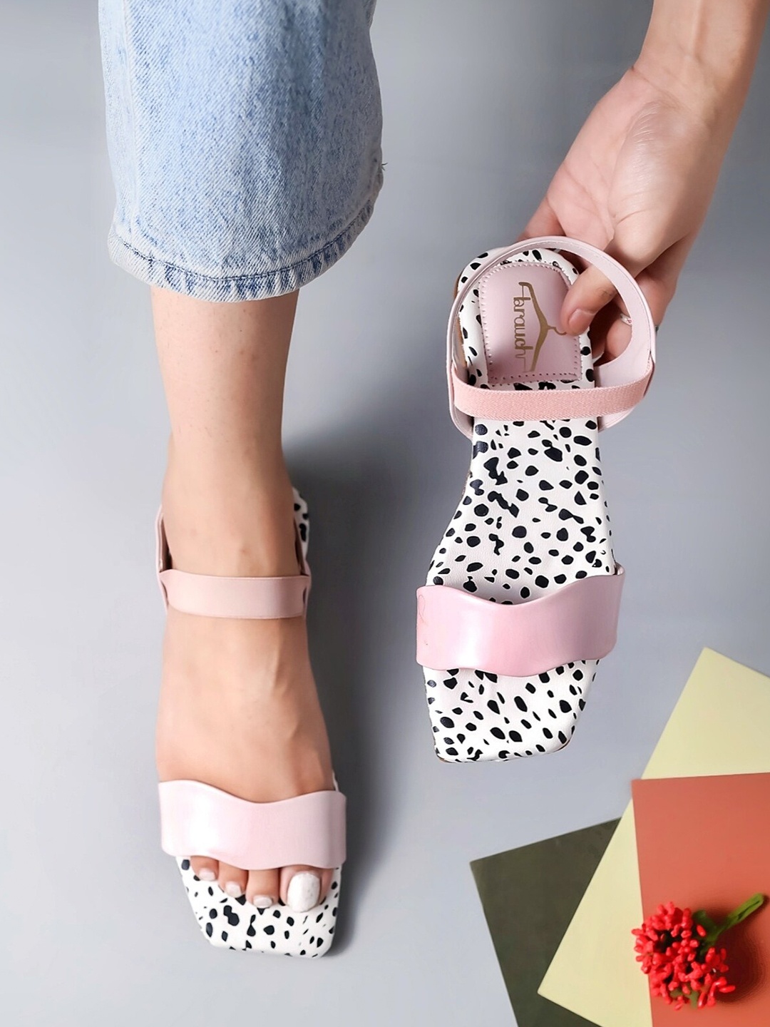 

Brauch Printed Open Toe Flats, Pink