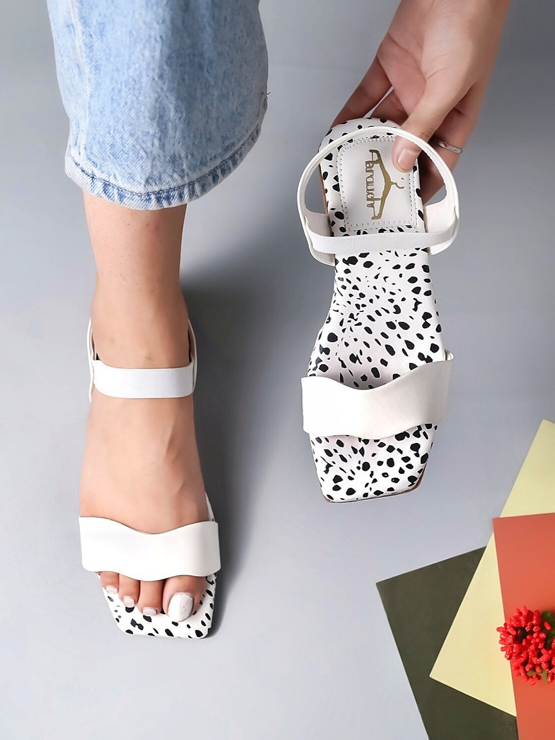 

Brauch Printed Open Toe Flats, White