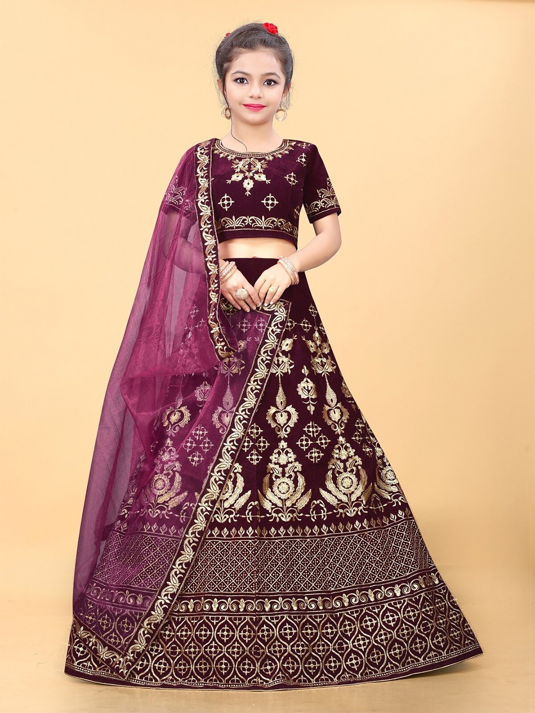 

APNISHA Girls Embroidered Semi-Stitched Lehenga & Unstitched Blouse With Dupatta, Purple