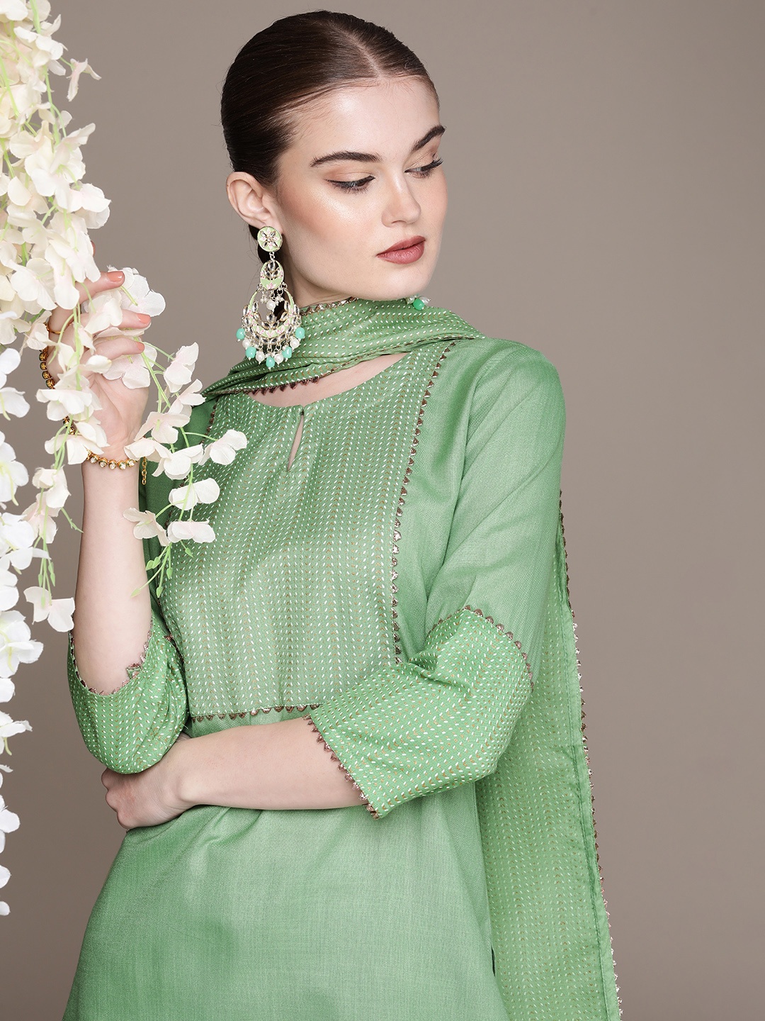

Anouk Regular Gotta Patti Kurta with Palazzos & Dupatta, Sea green