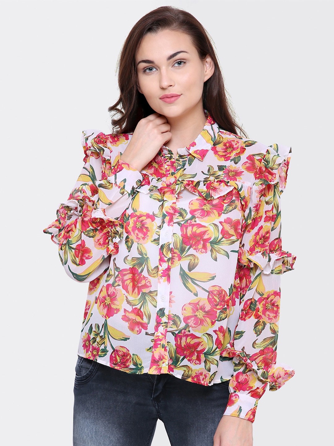 

Yaadleen Floral Printed Casual Shirt, White