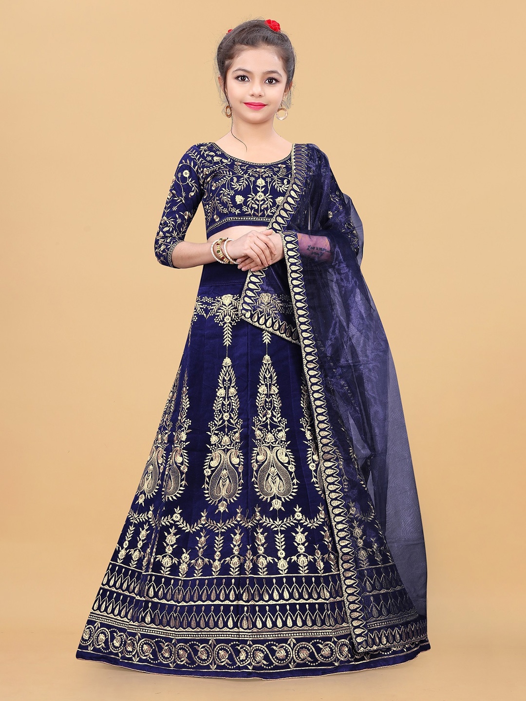 

APNISHA Girls Embroidered Semi-Stitched Lehenga & Unstitched Blouse With Dupatta, Blue