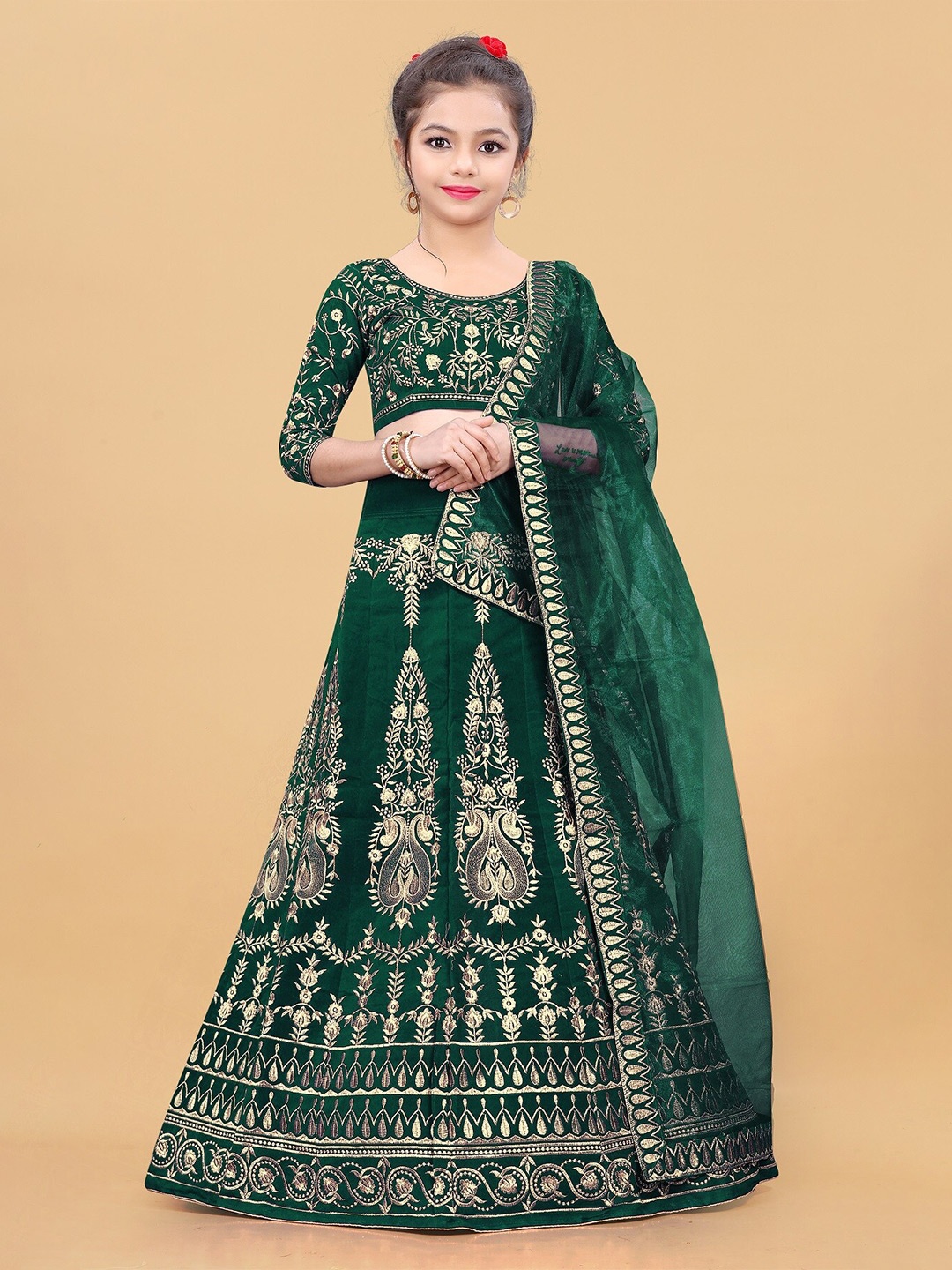 

APNISHA Girls Embroidered Semi-Stitched Lehenga & Unstitched With Dupatta, Green