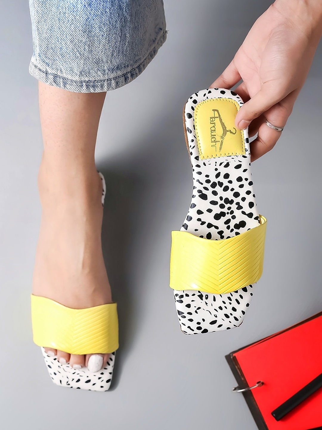 

Brauch Printed Open Toe Flats, Yellow