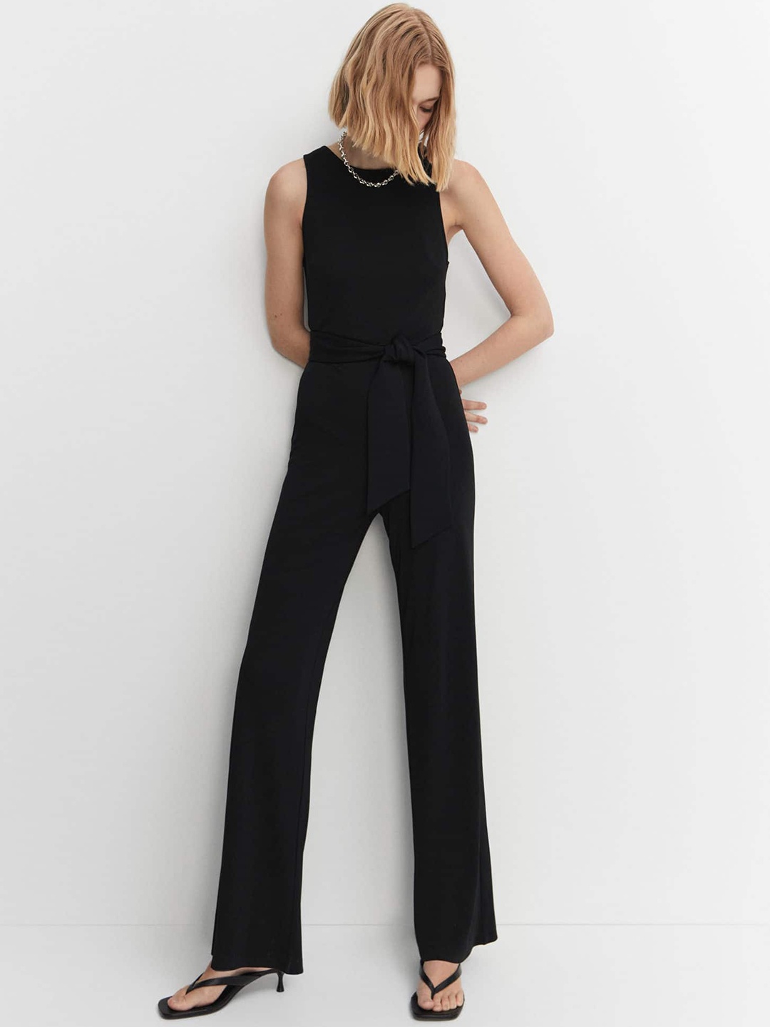 

MANGO Belted Basic Jumpsuit, Black