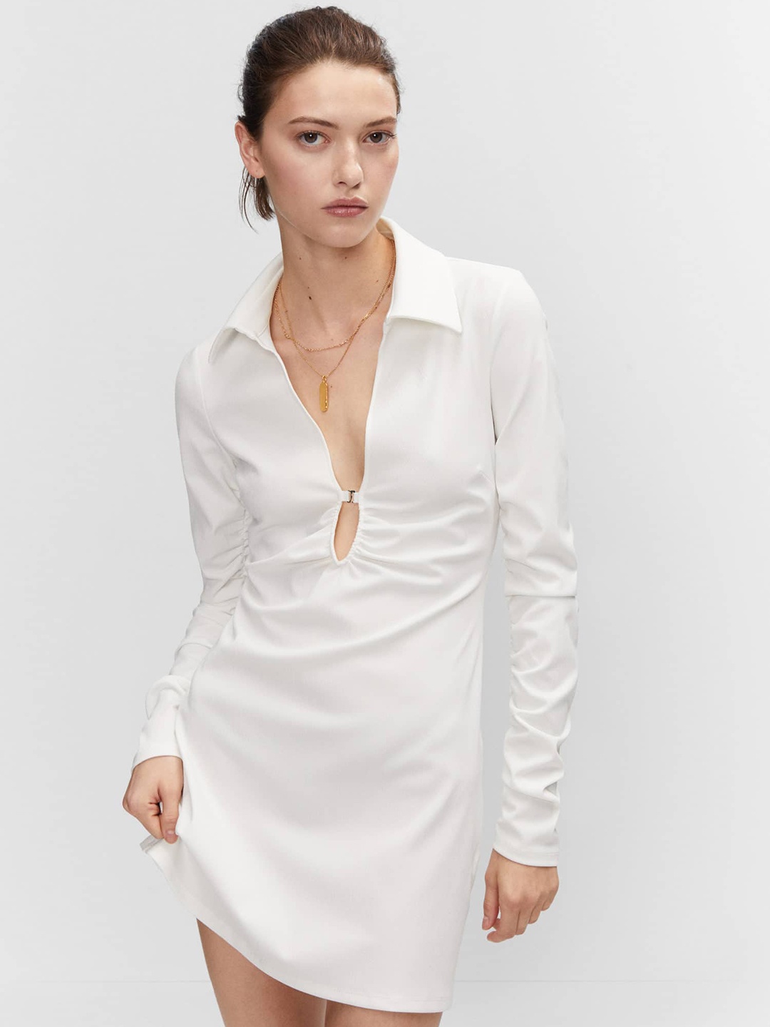 

MANGO Cut-Out Detail Shirt Style Mini Dress, White