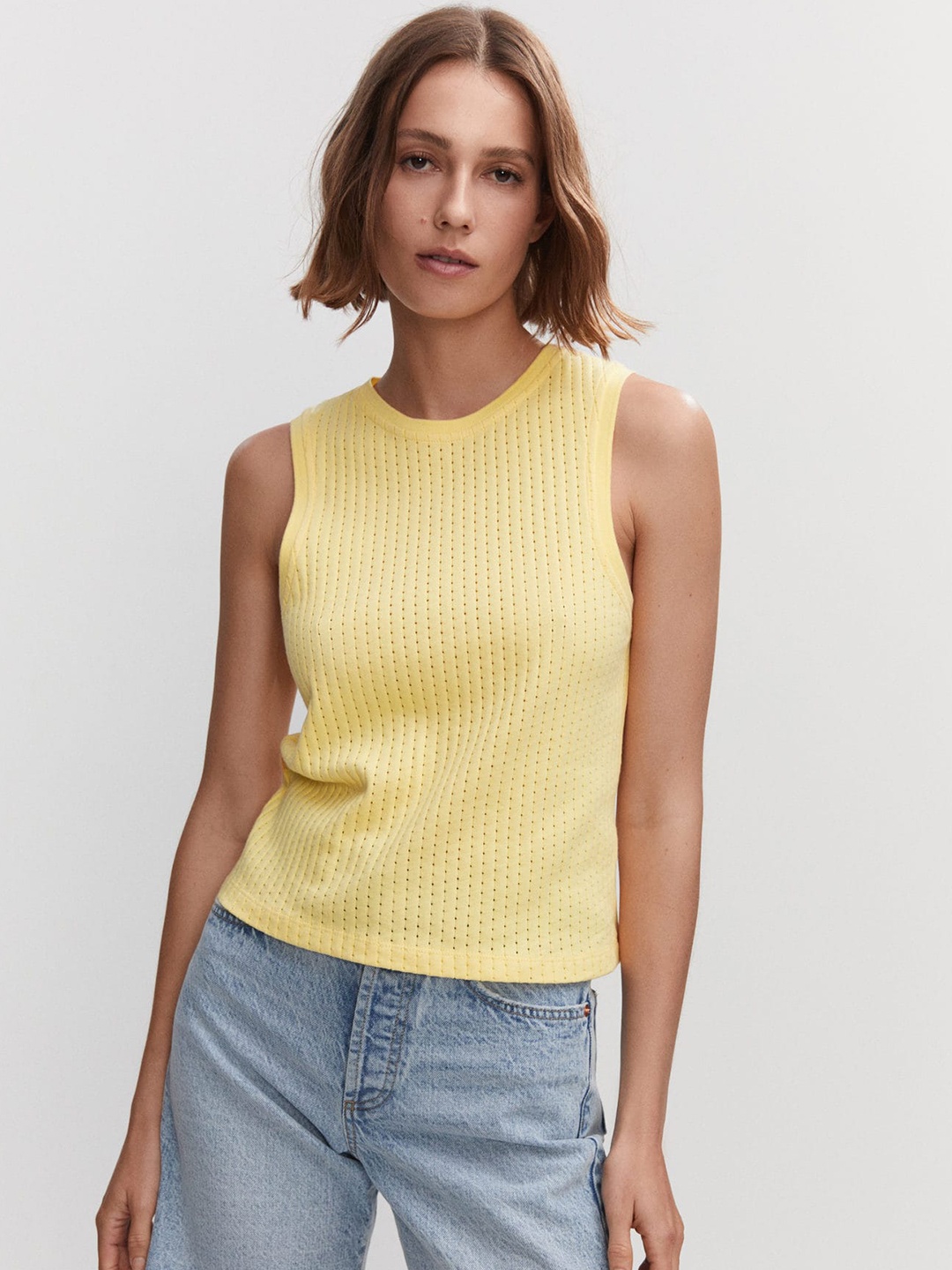 

MANGO Pure Cotton Self Design Top, Yellow