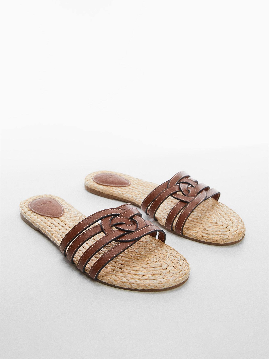 

MANGO Women Open Toe Flats, Brown