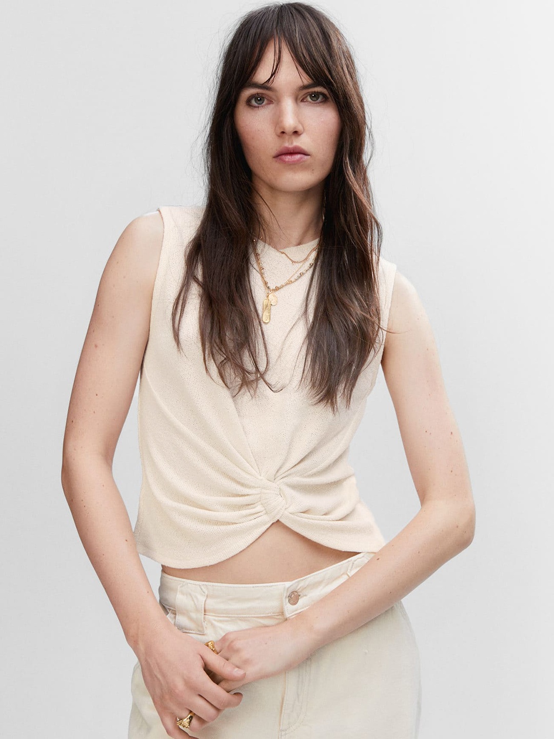 

MANGO Twisted Top, Cream