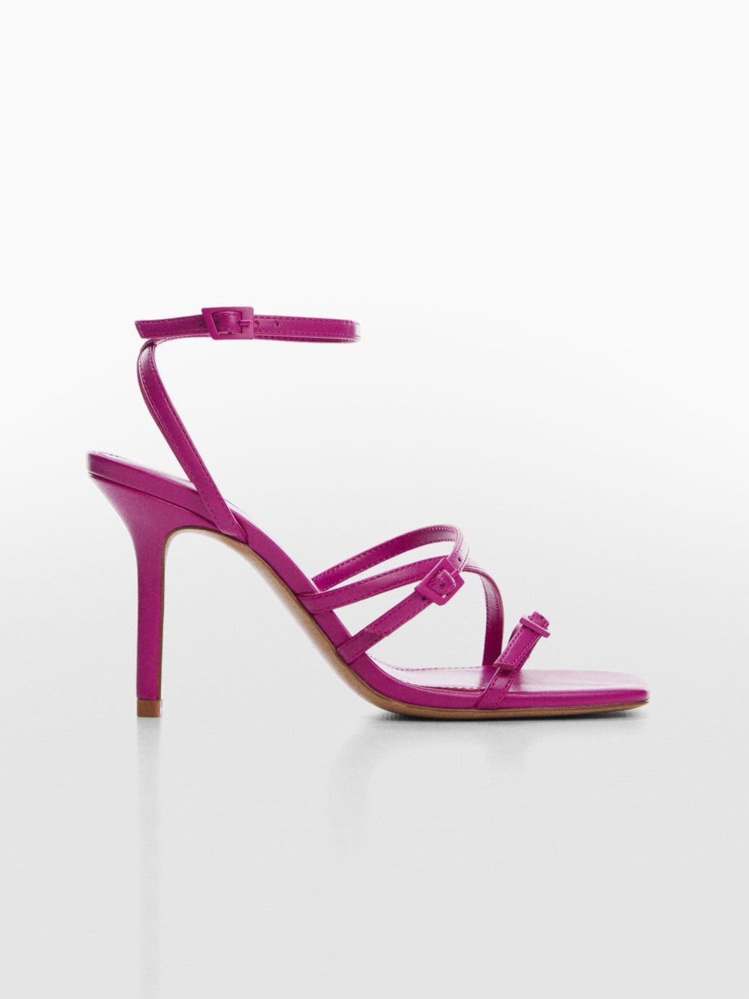 

MANGO Solid Slim Heeled Sandals with Buckle Detail, Pink