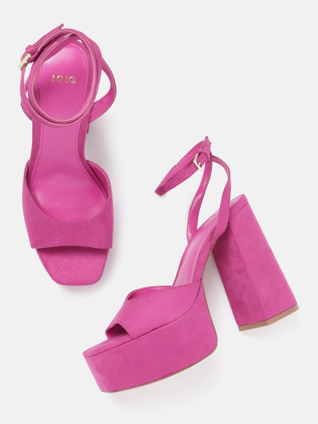 

MANGO Leather Mid-Top Platform Sandals, Fuchsia
