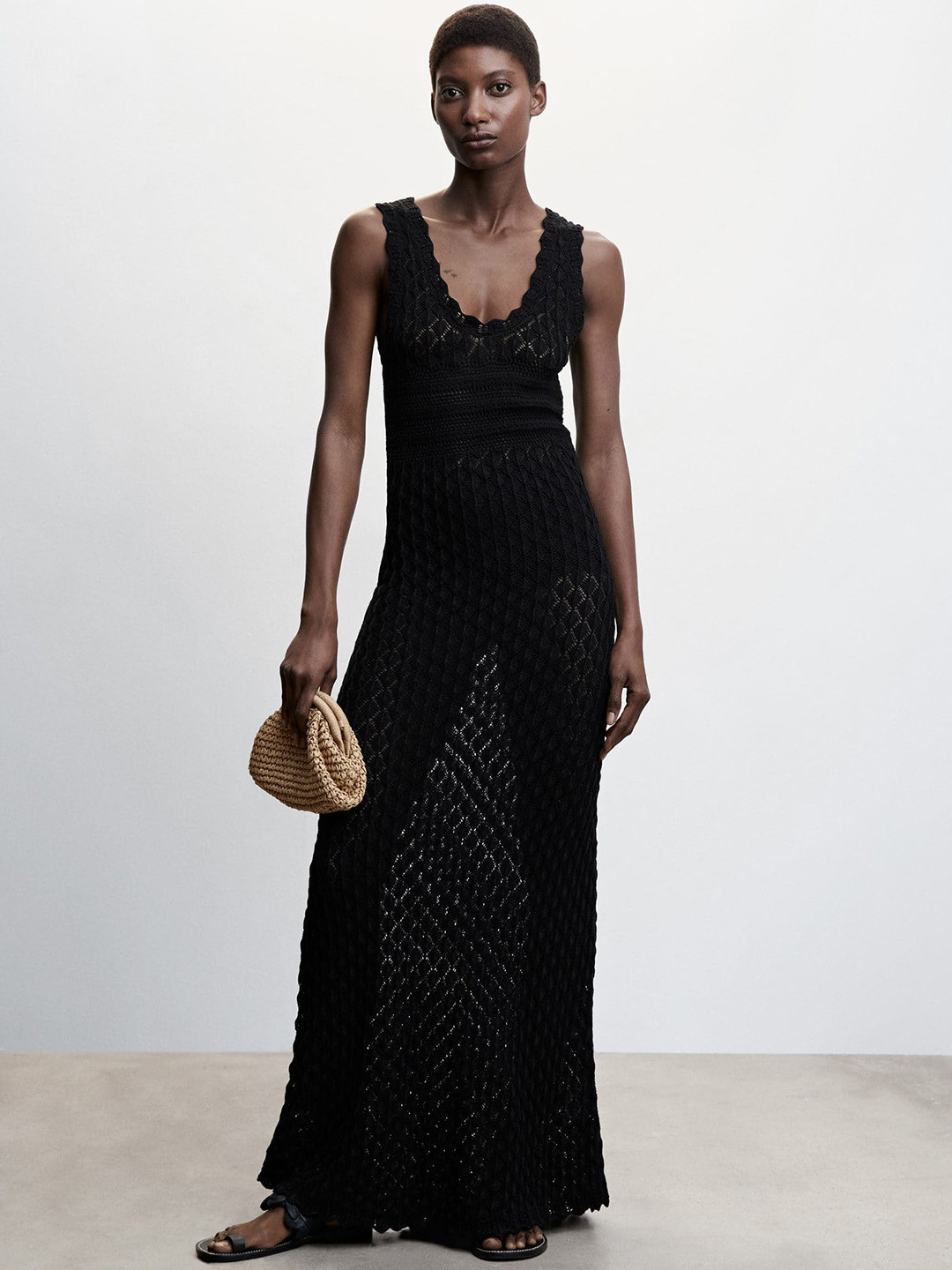

MANGO Pure Cotton Crochet Maxi Dress, Black