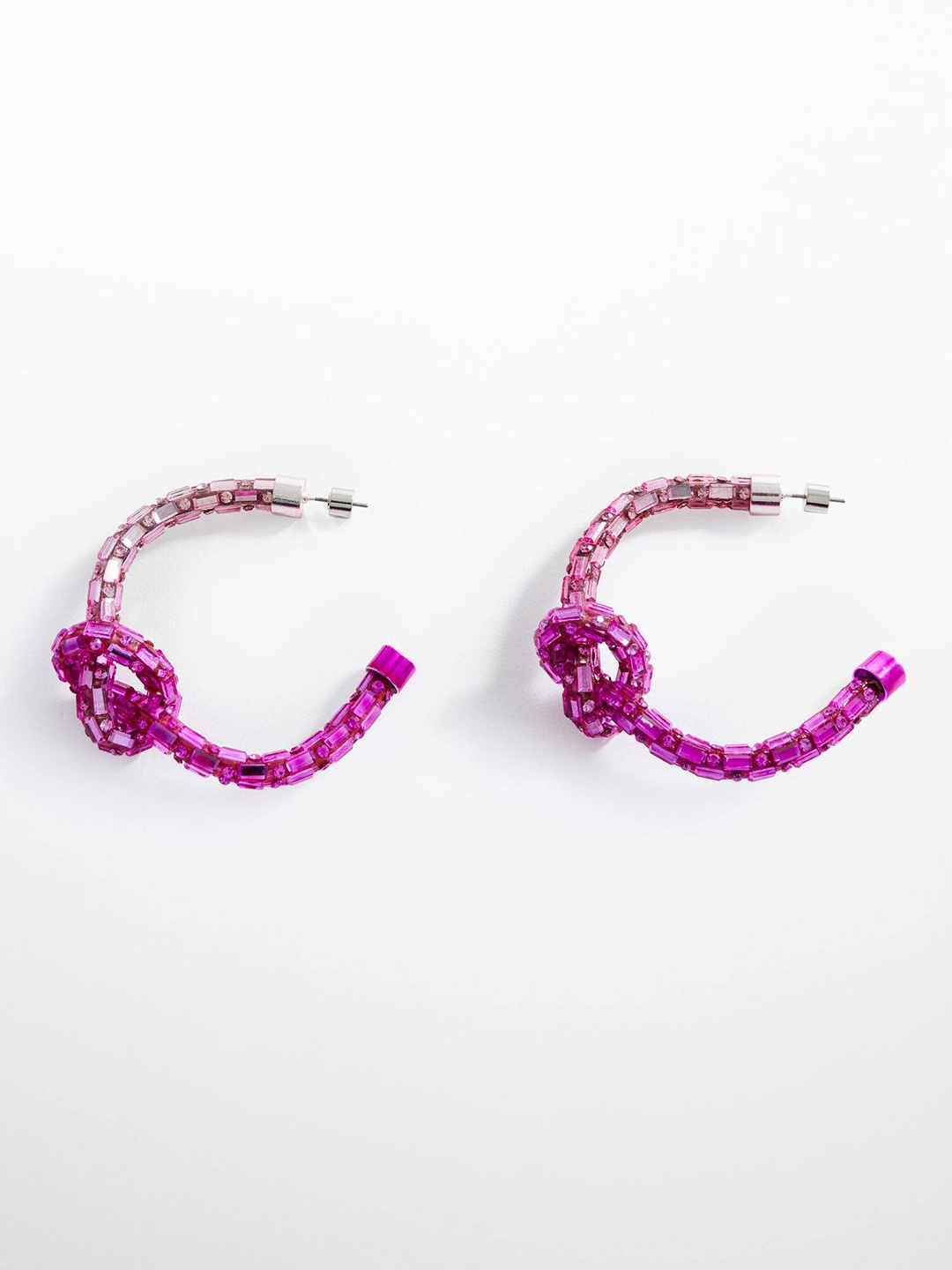 

MANGO Beaded Knot Shaped Half Hoop Earrings, Magenta