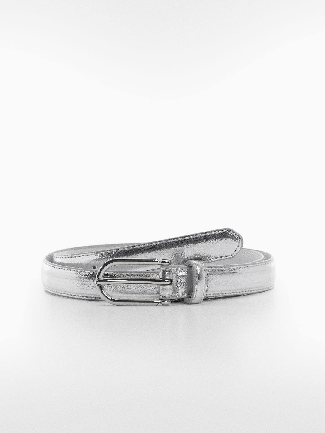 

MANGO Women Slim Belt, Silver