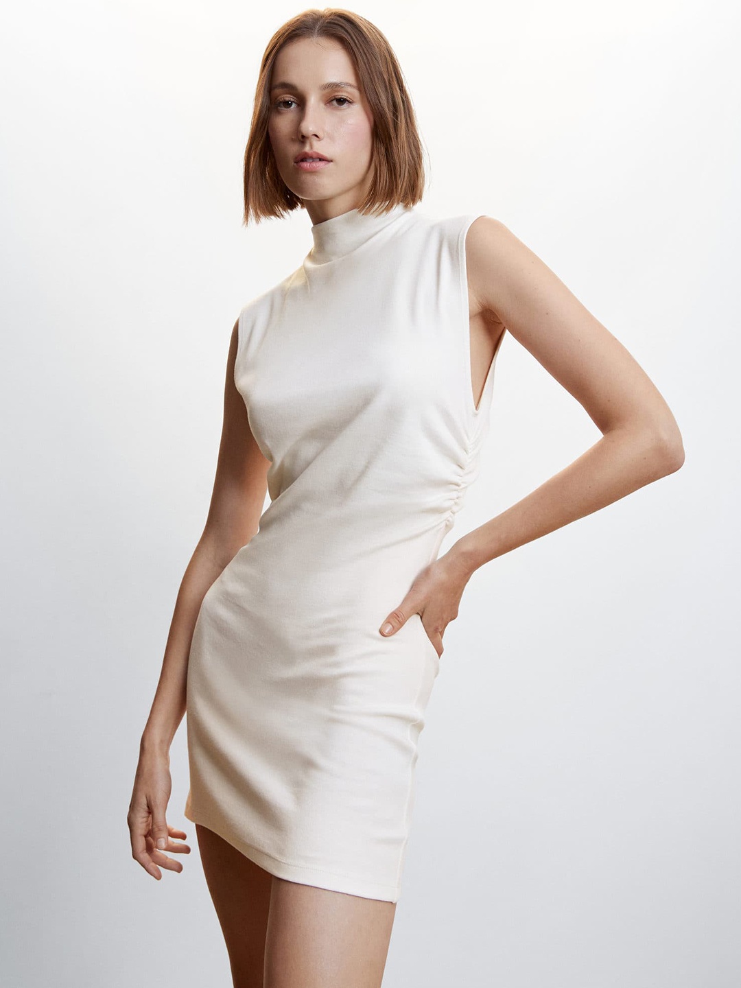 

MANGO Ruched Sheath Mini Dress, Cream