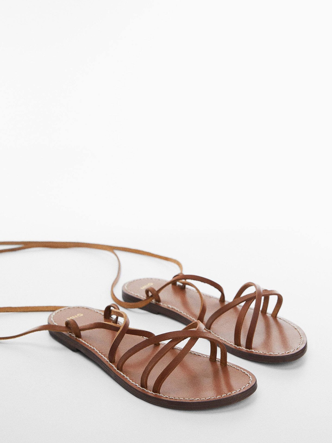 

MANGO Women Mid-Top Sustainable Leather Open Toe Flats, Brown
