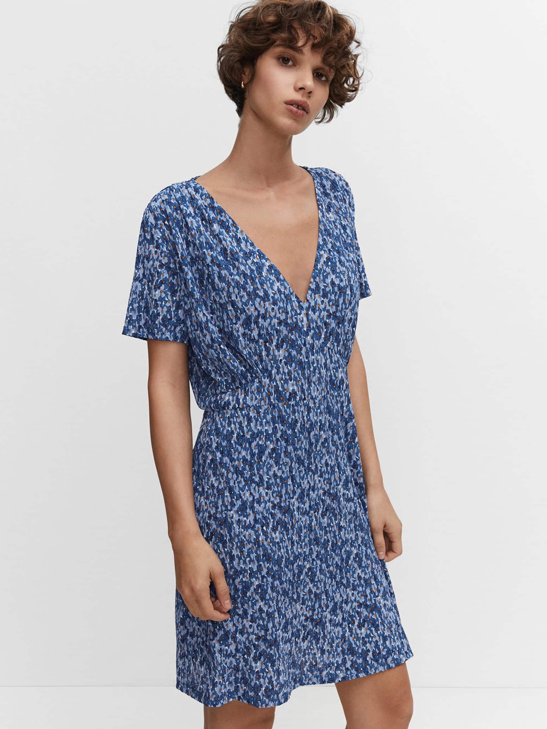 

MANGO Floral Print A-Line Mini Dress, Blue