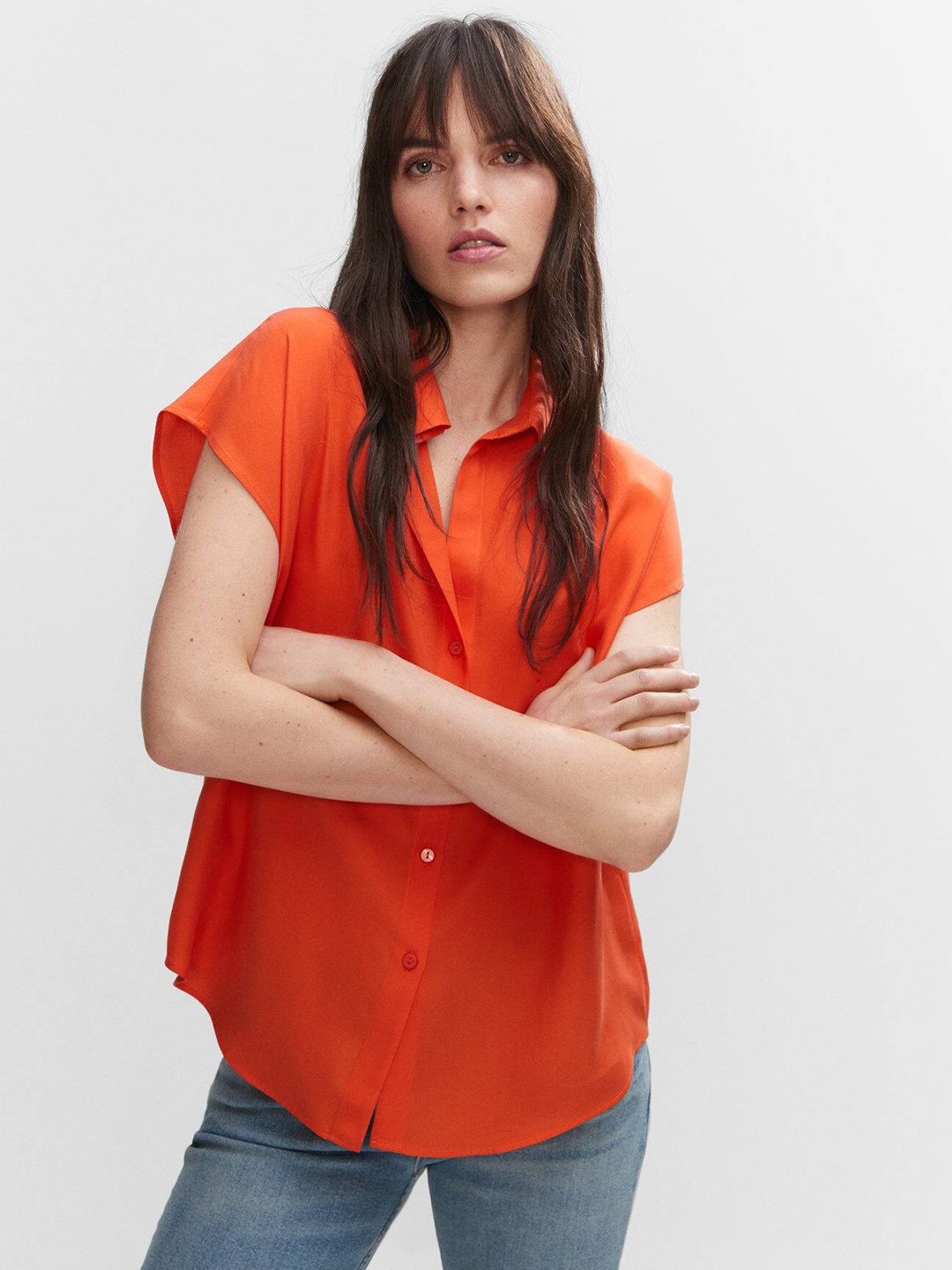 

MANGO Women Solid Casual Shirt, Orange