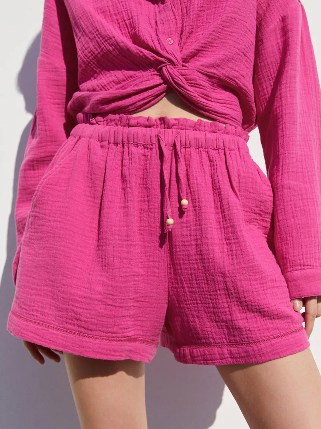 

MANGO Women Pure Cotton Shorts, Pink