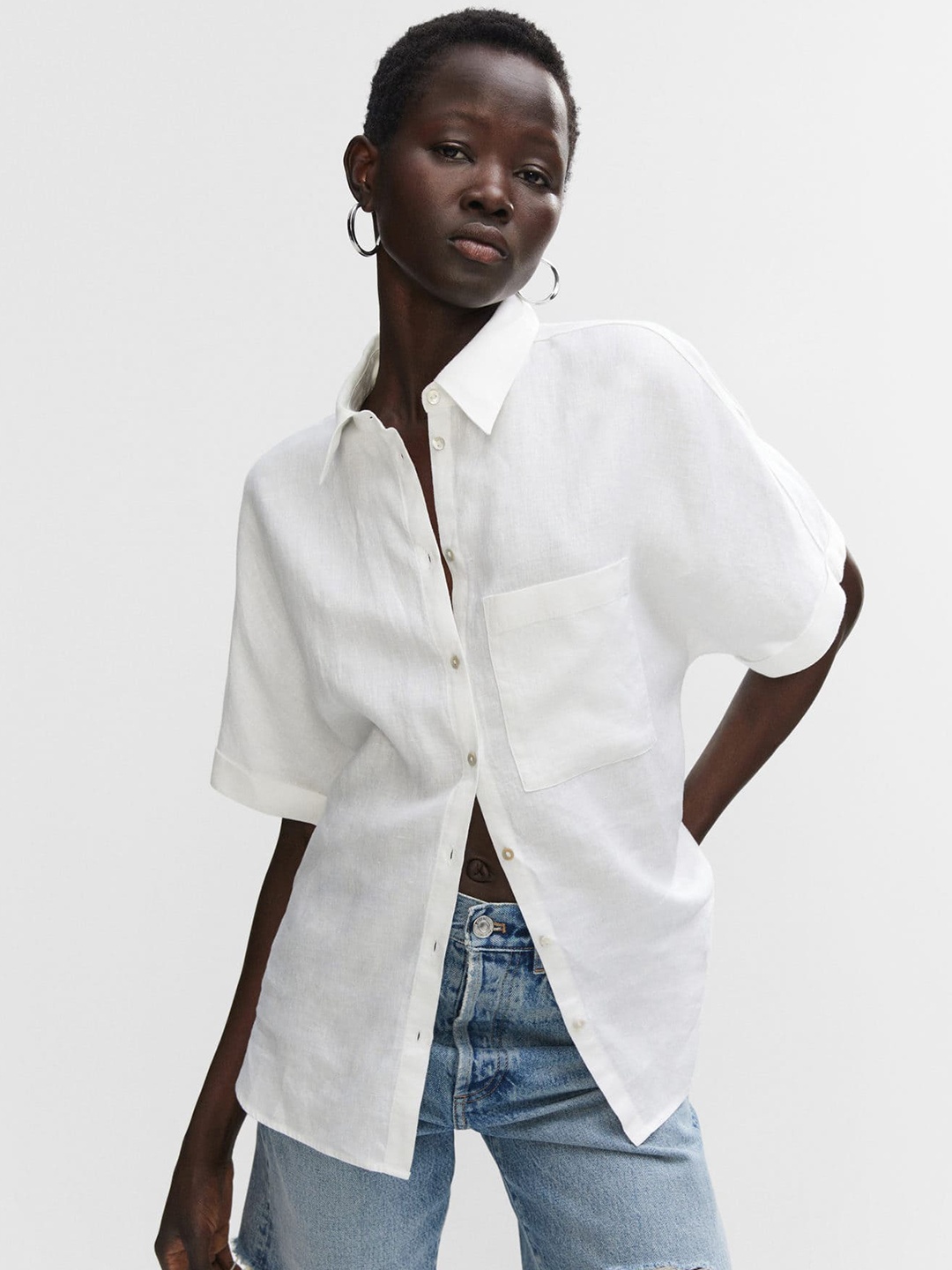 

MANGO Pure Linen Oversized Casual Shirt, White