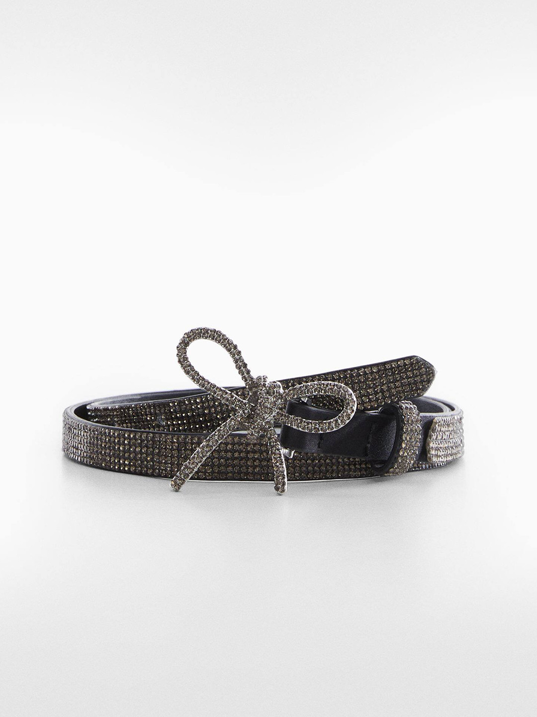

MANGO Women Party Embellished Slim Belt, Black
