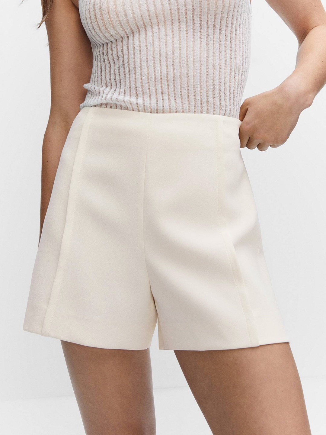 

MANGO Women Solid Shorts, White
