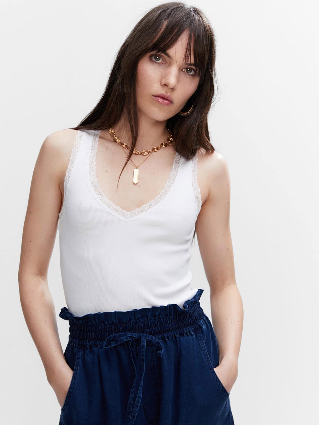 

MANGO Lace Inserts Top, White
