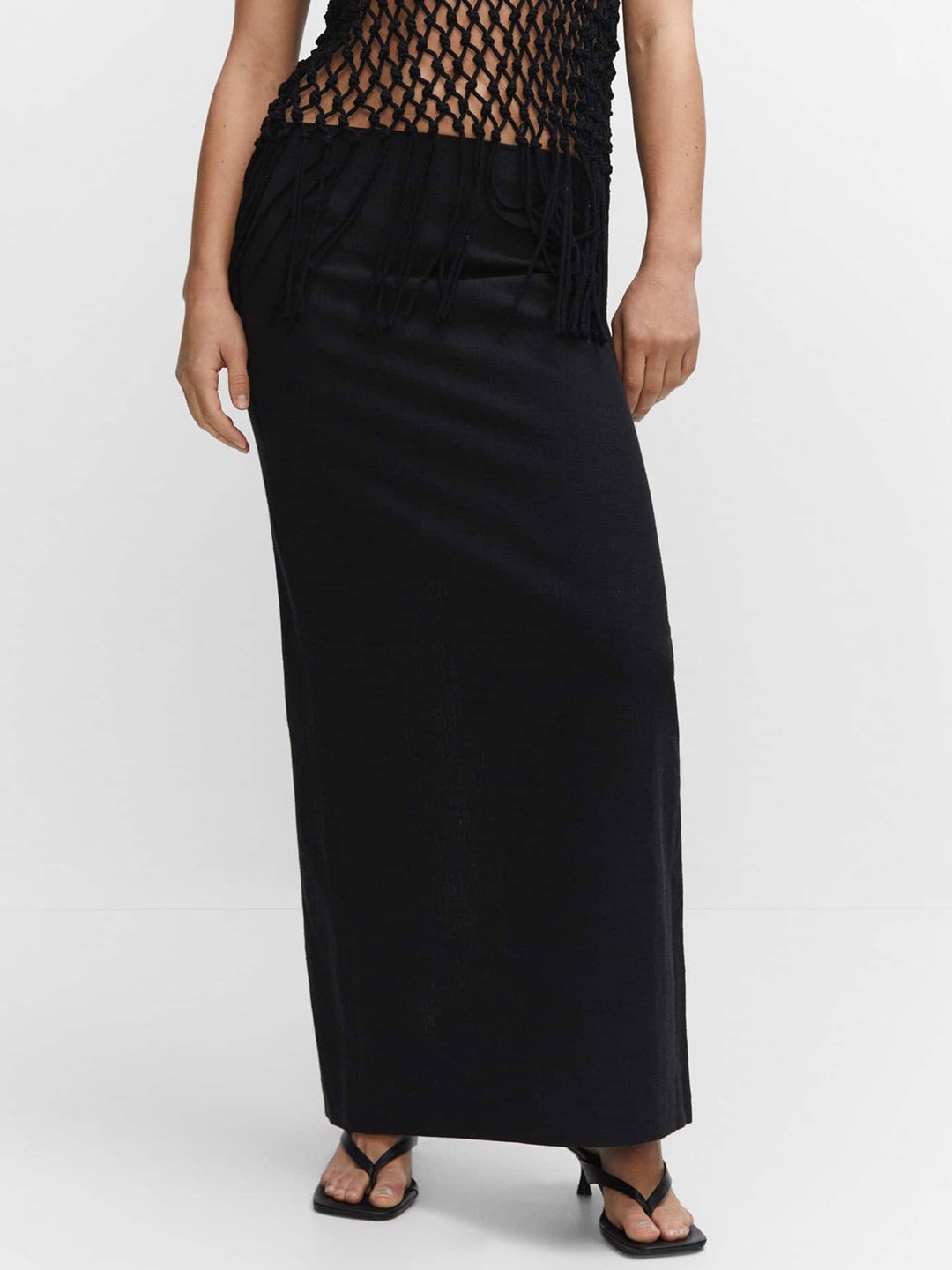 

MANGO Back Slit Straight Maxi Skirt, Black
