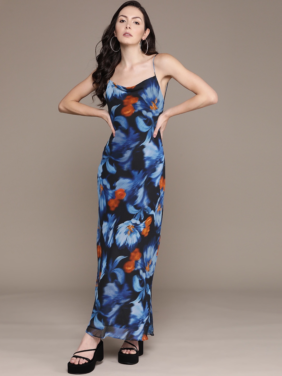 

MANGO Floral Print Maxi Dress, Blue