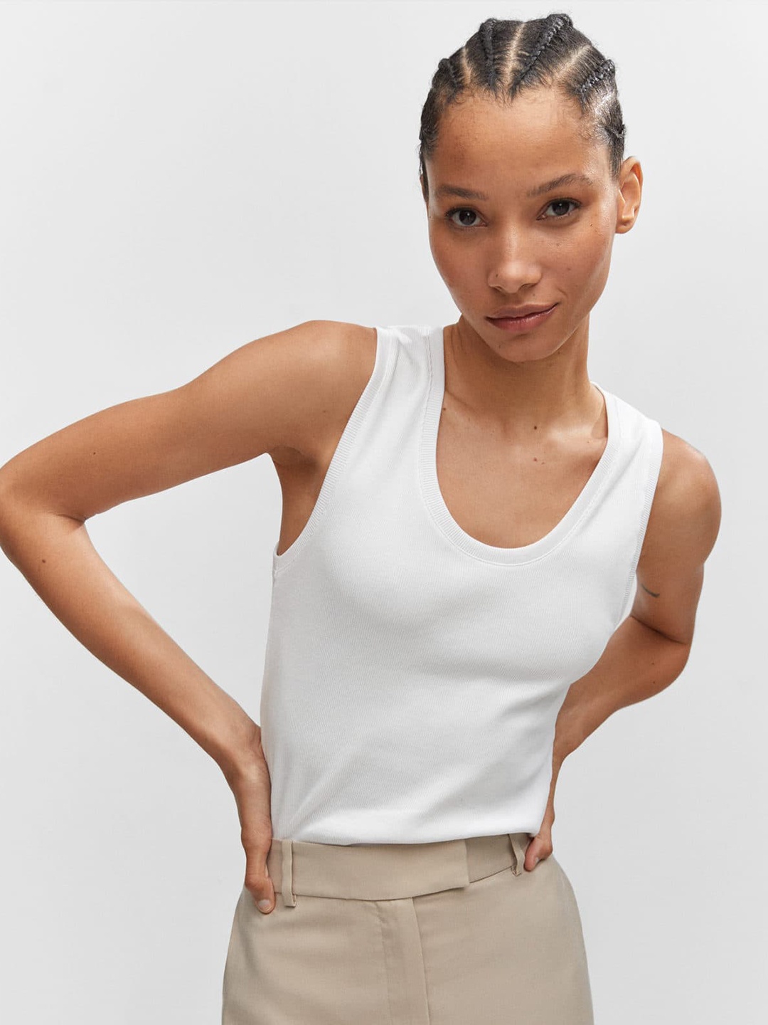 

MANGO Regular Fit Sleeveless Cotton Top, White