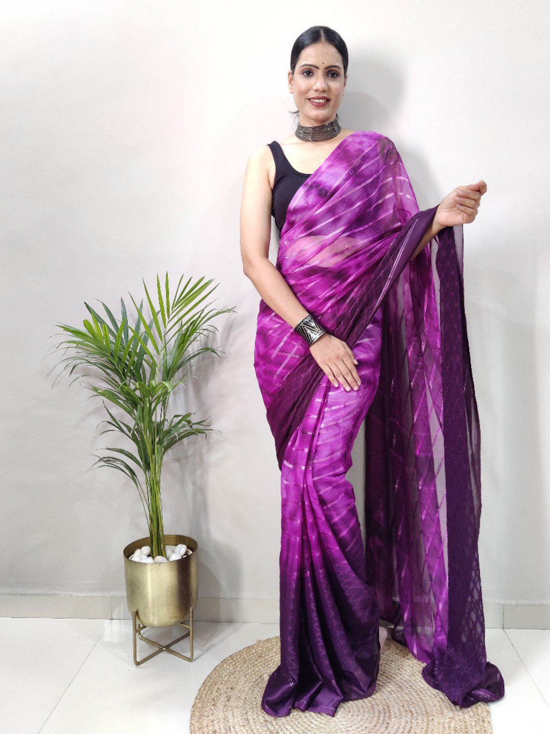 

VEERAX Ombre Dyed Pure Georgette Saree, Purple