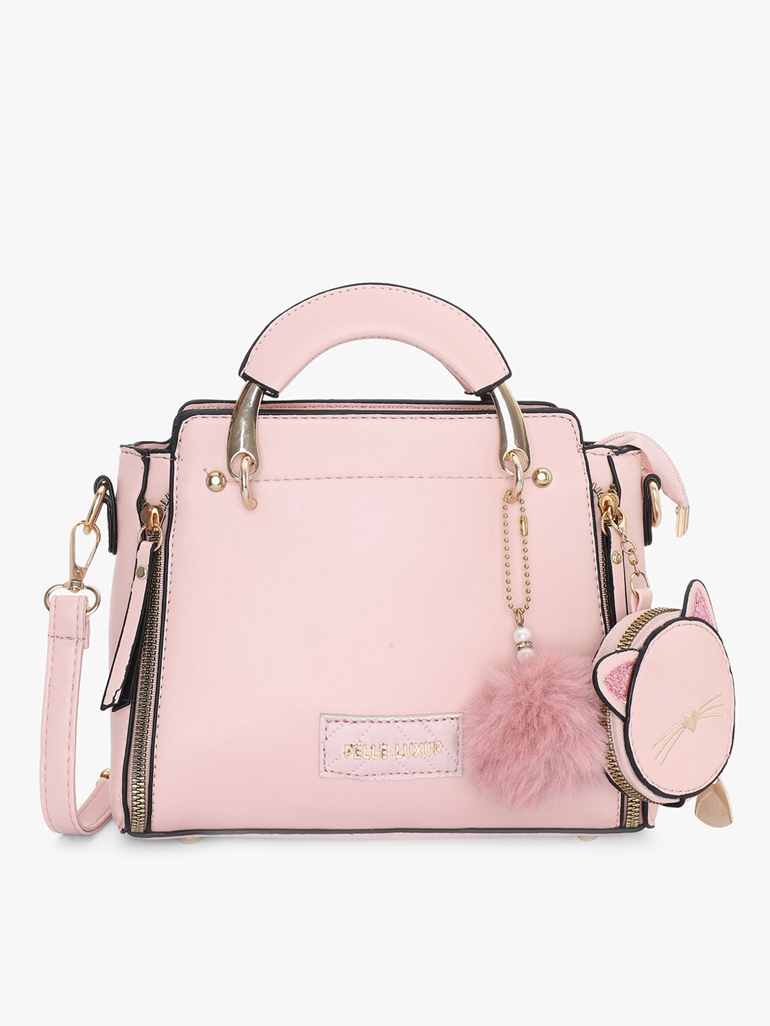 

PELLE LUXUR Structured Handheld Bag with Tasselled, Pink