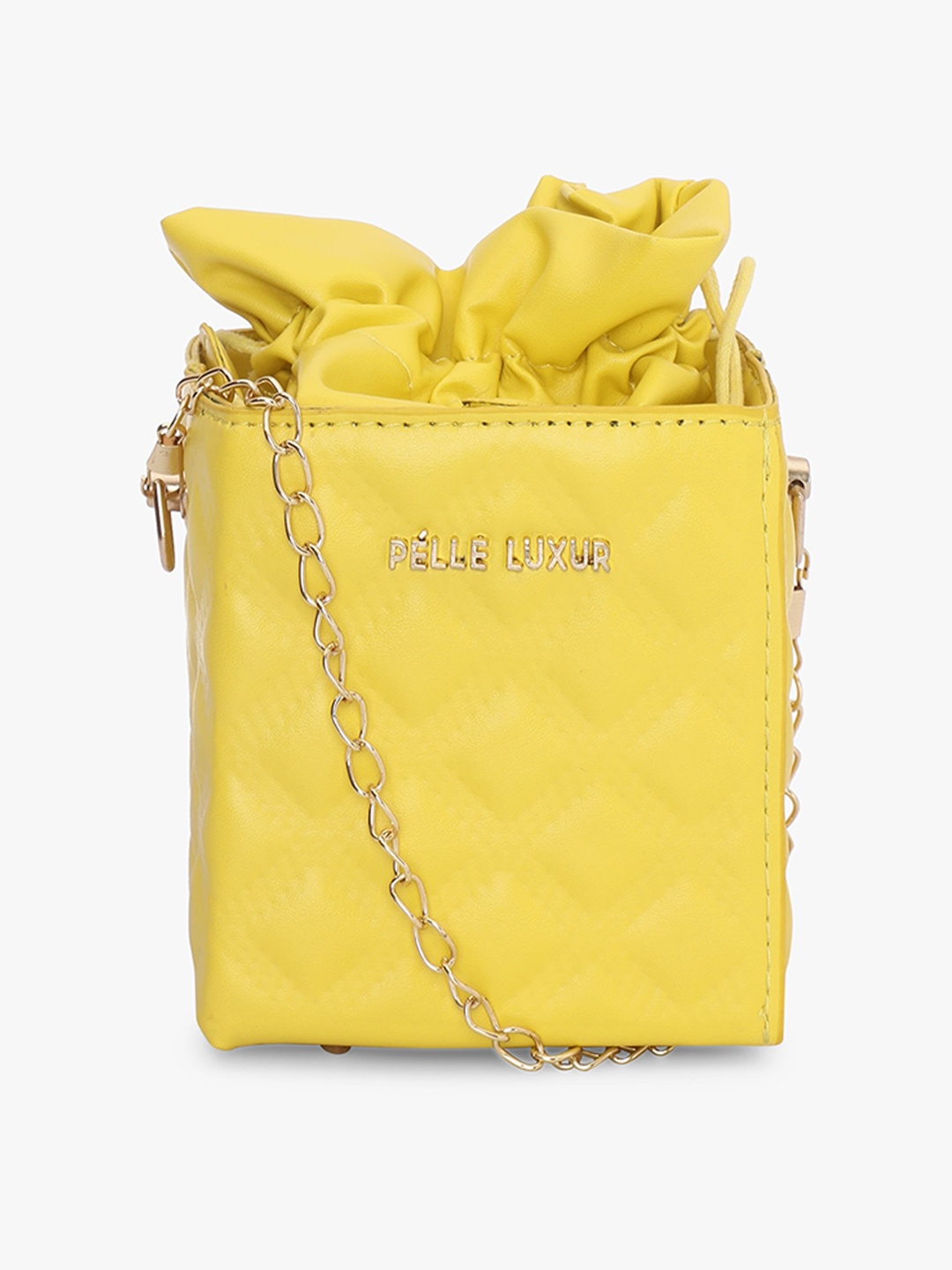 

PELLE LUXUR Textured Bucket Sling Bag with Quilted, Yellow