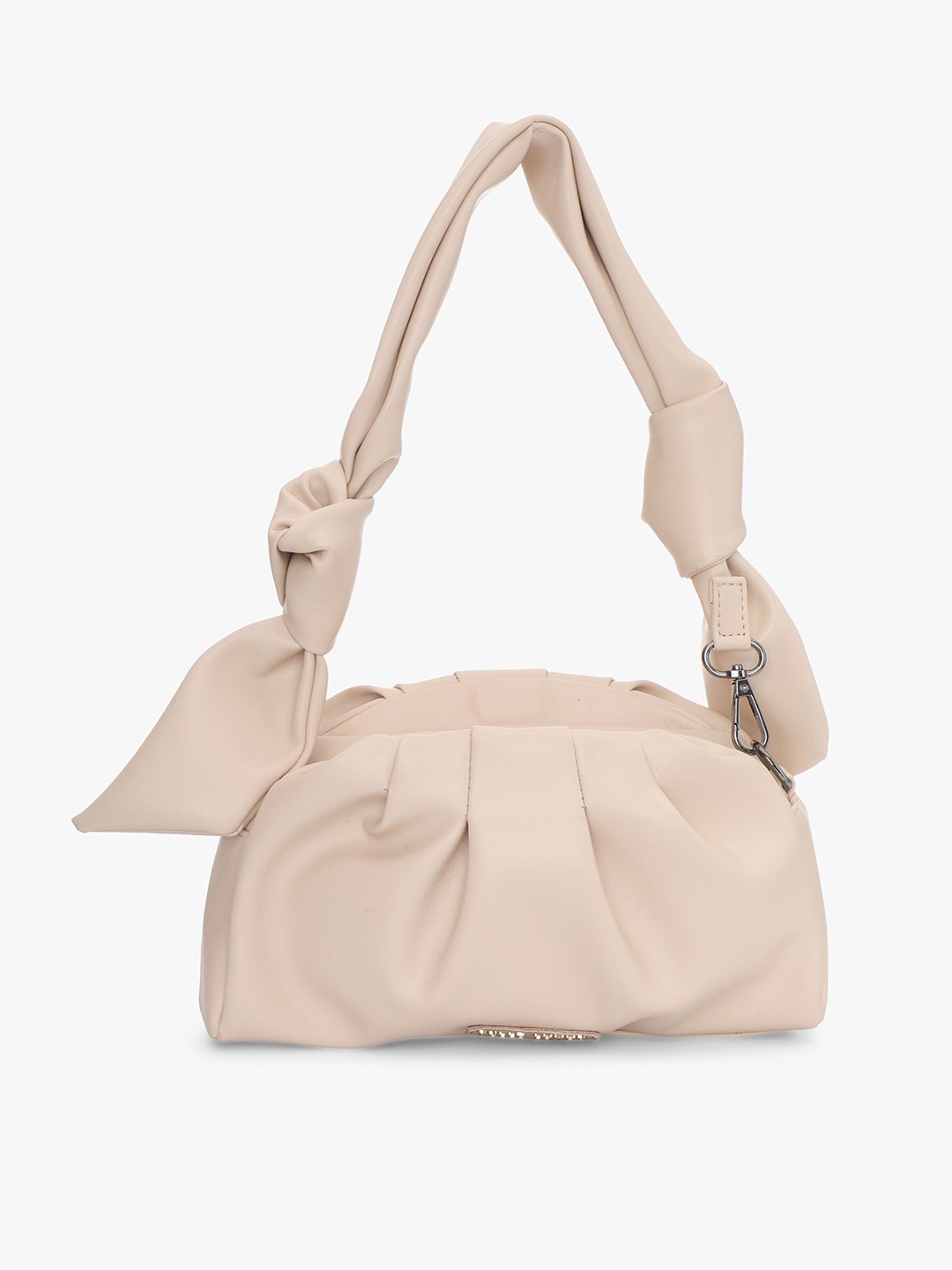 

PELLE LUXUR Cream-Coloured PU Half Moon Shoulder Bag with Tasselled