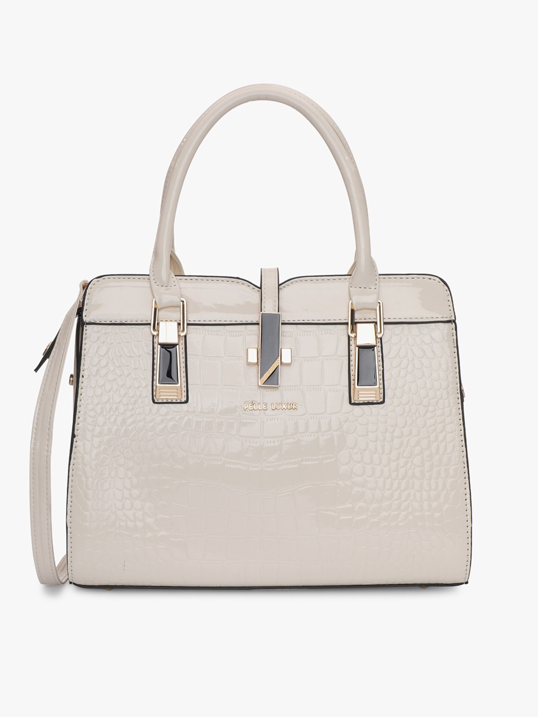 

PELLE LUXUR Textured Structured Handheld Bag, Off white