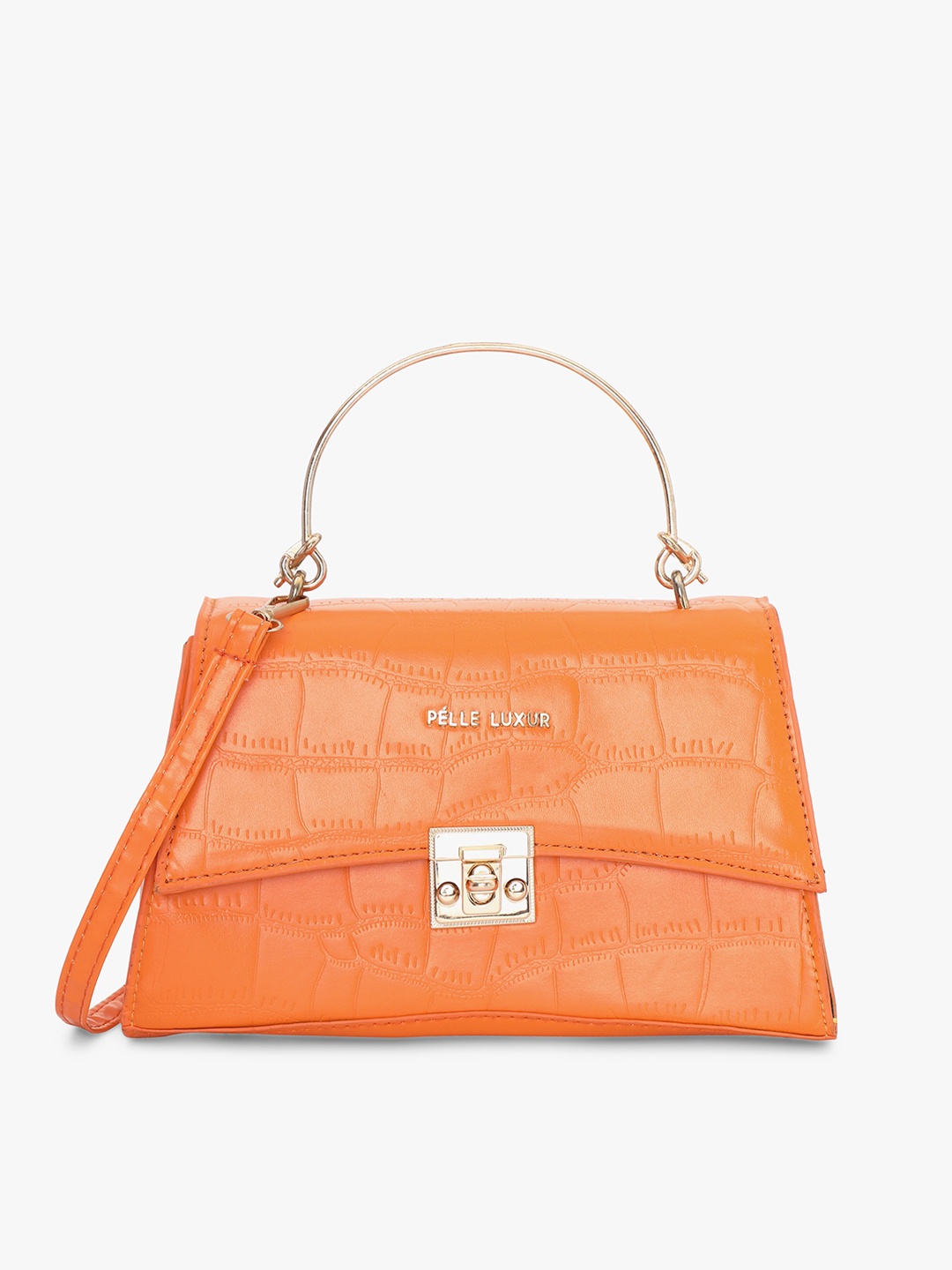 

PELLE LUXUR Textured Structured Satchel, Orange