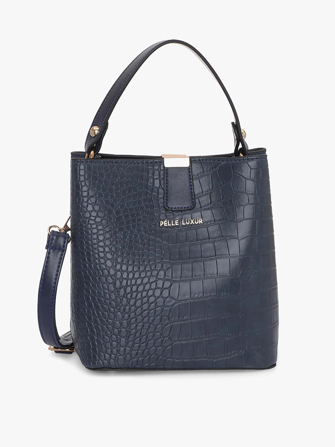 

PELLE LUXUR Textured Structured Hobo Bag, Navy blue