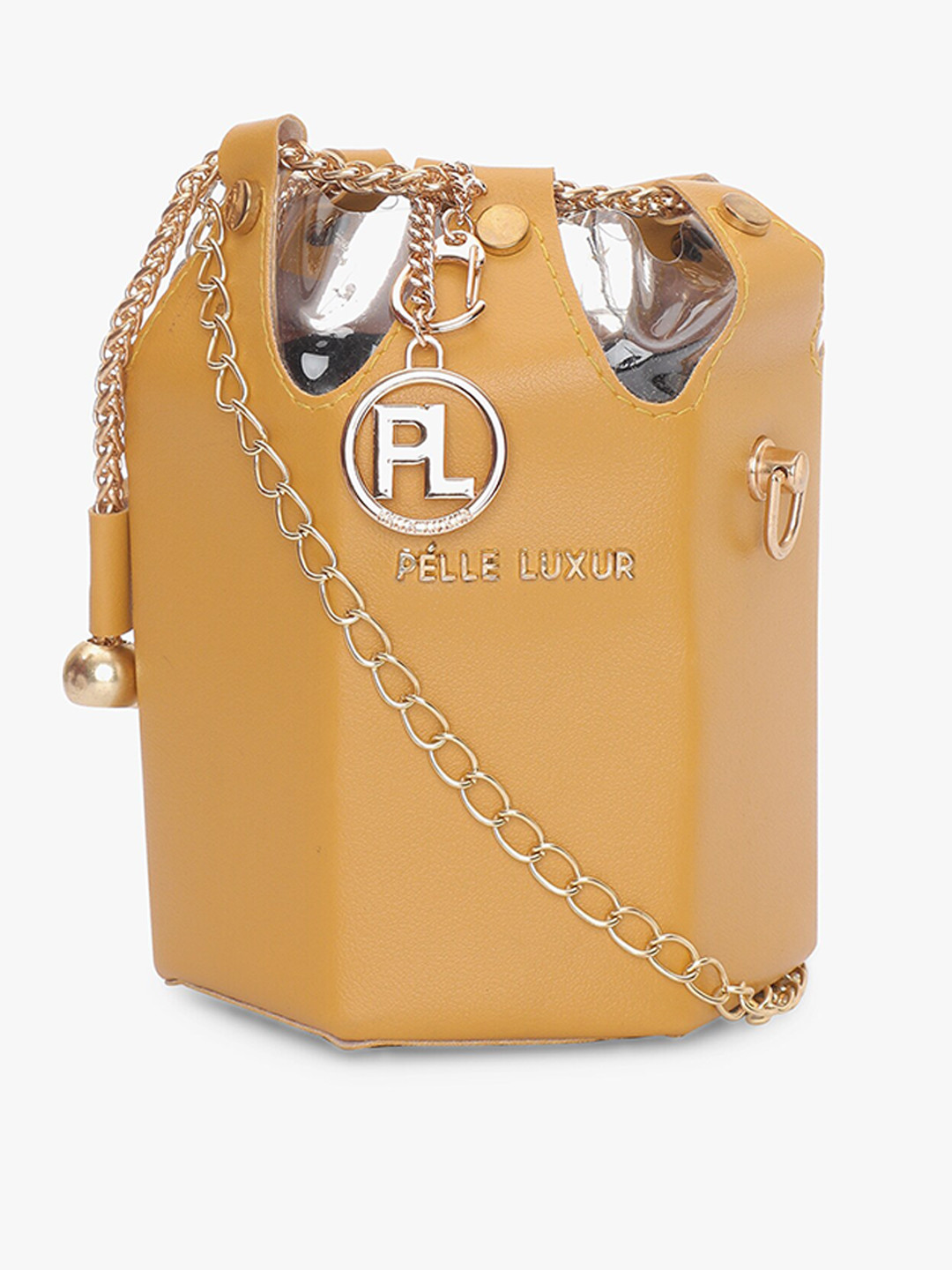 

PELLE LUXUR Embellished Bucket Sling Bag, Mustard