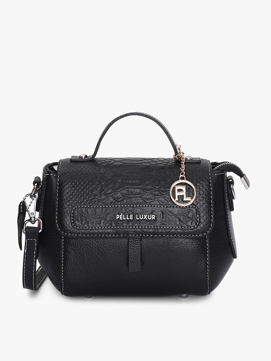 

PELLE LUXUR Textured Structured Satchel, Black