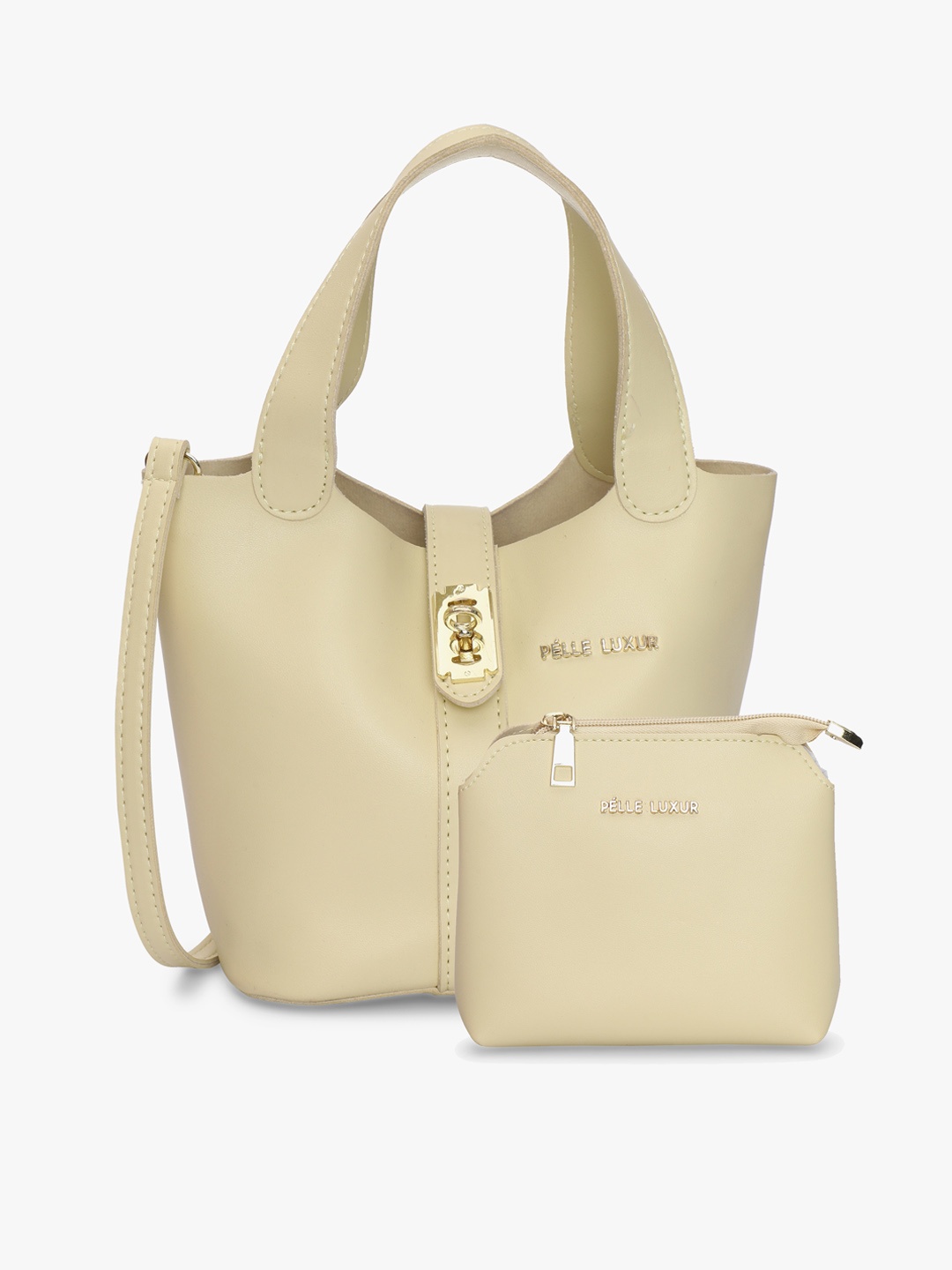 

PELLE LUXUR Structured Handheld Bag with Pouch, Yellow