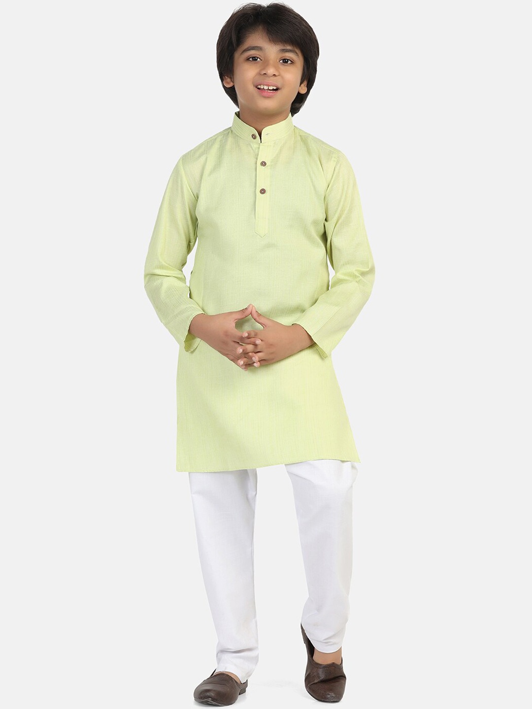 

TAHVO Boys Pure Cotton Kurta With Pyjamas, Green