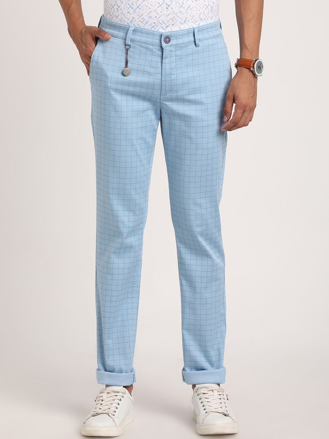 

Turtle Men Checked Relaxed Tapered Fit Chinos, Blue